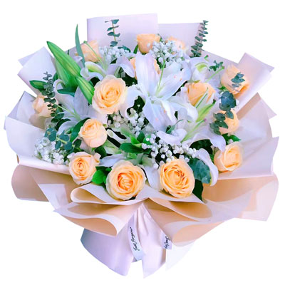 青岛16朵香槟玫瑰2支百合，爱的温暖和幸福