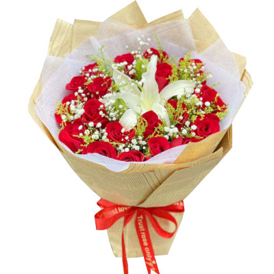 青岛19朵红玫瑰1支百合，永恒之美