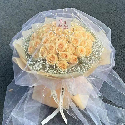 青岛52朵香槟玫瑰满天星，你就是我的全部