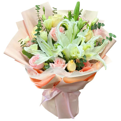 青岛10朵玫瑰百合混搭，爱是难忘时刻