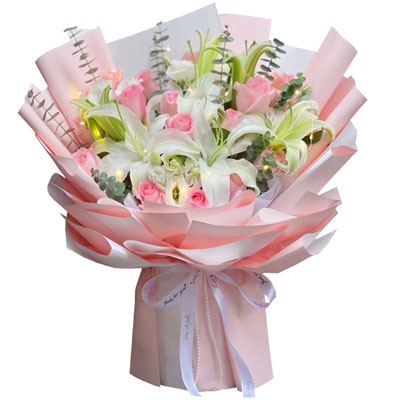 青岛16朵粉玫瑰百合，感情稳定坚固