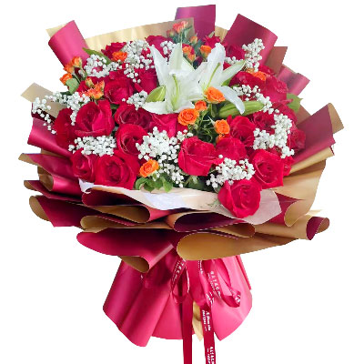 青岛33朵红玫瑰百合，爱如同花般绽放